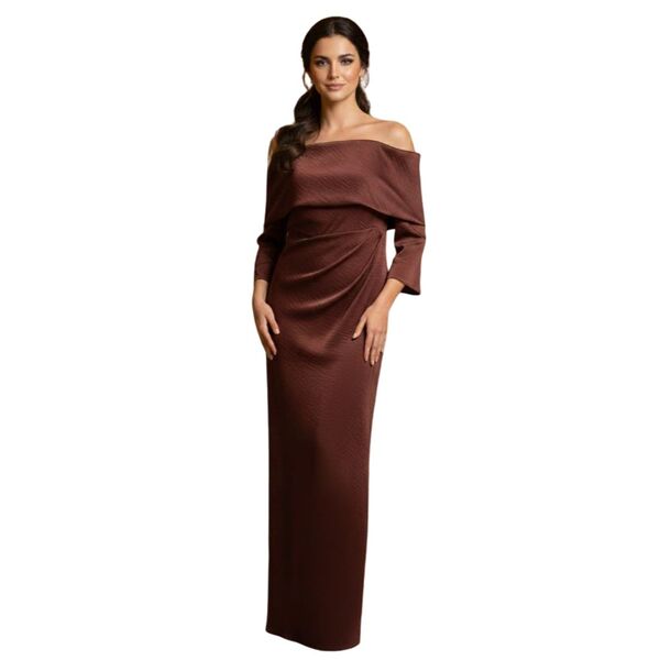 ASOS Design – Czekoladowa Sukienka Midi Bardot z Drapowaniem 46