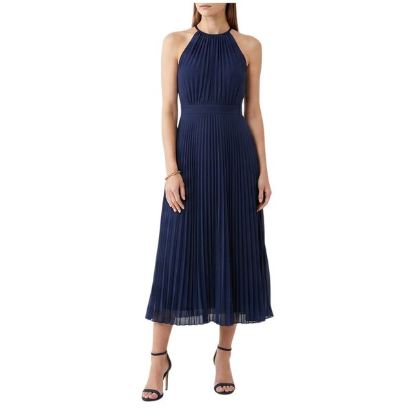 Granatowa Sukienka Midi ASOS Design Plisowana Halter Rozmiar 42