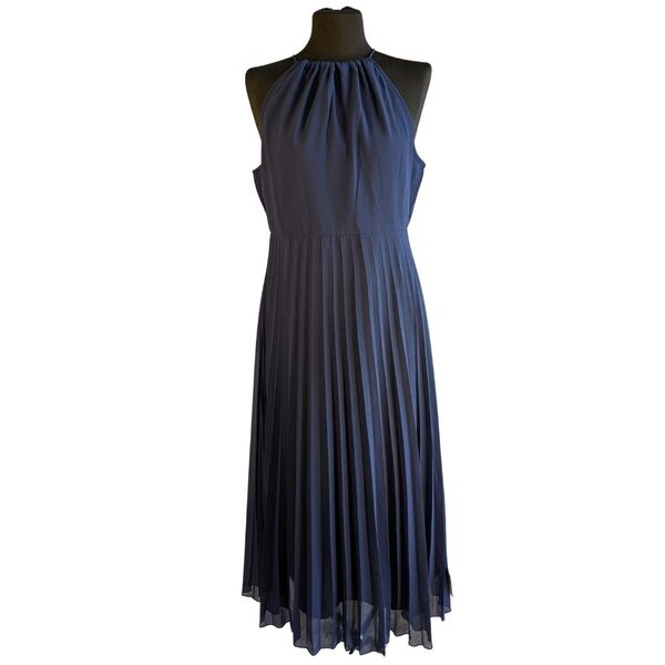 ASOS Design – Granatowa Plisowana Sukienka Midi Halter 42 (Talia 78 cm)