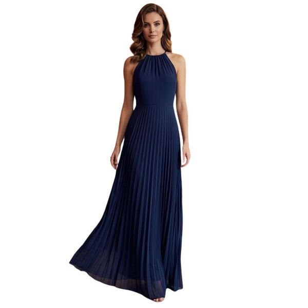 ASOS Design – Granatowa Sukienka Midi Plisowana Halter R. 42