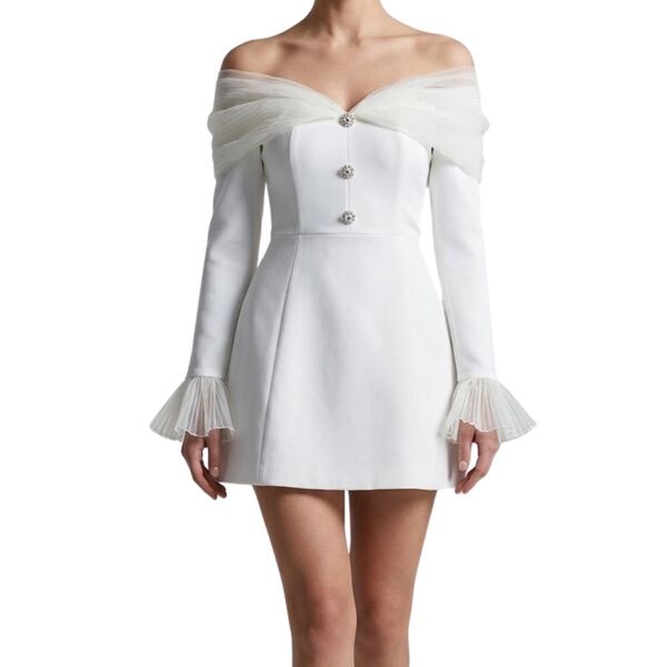 Biała Sukienka Mini ASOS LUXE z Tiulem i Kryształkami Rozmiar 36