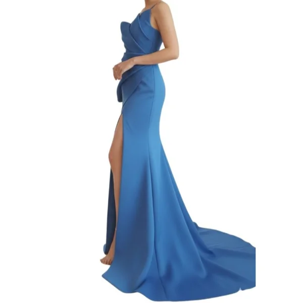 ASOS DESIGN Niebieska Suknia Maxi z Falbanami i Trenem 36