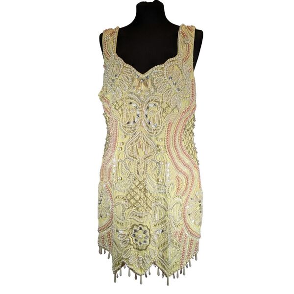 ASOS LUXE – Cytrynowa Sukienka Mini z Perłami – 42