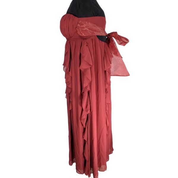ASOS Luxe Sukienka Wieczorowa z Falbanami Maksy Bordeaux Rozmiar 46 - zdjęcie 2