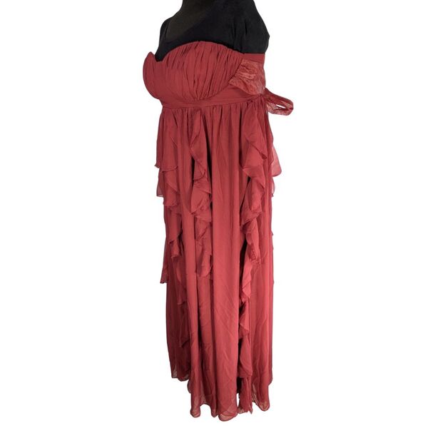 ASOS Luxe Sukienka Wieczorowa z Falbanami Maksy Bordeaux Rozmiar 46 - zdjęcie 3