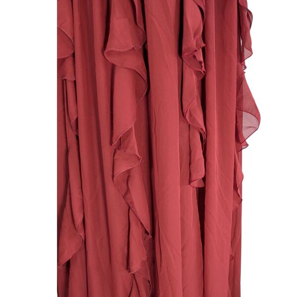 ASOS Luxe Sukienka Wieczorowa z Falbanami Maksy Bordeaux Rozmiar 46 - zdjęcie 6