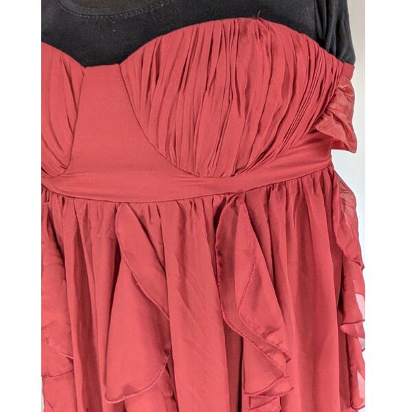 ASOS Luxe Sukienka Wieczorowa z Falbanami Maksy Bordeaux Rozmiar 46 - zdjęcie 7