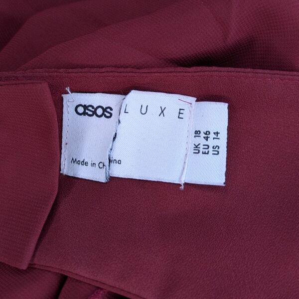ASOS Luxe Sukienka Wieczorowa z Falbanami Maksy Bordeaux Rozmiar 46 - zdjęcie 11