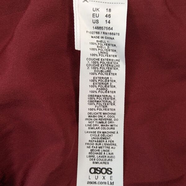 ASOS Luxe Sukienka Wieczorowa z Falbanami Maksy Bordeaux Rozmiar 46 - zdjęcie 12