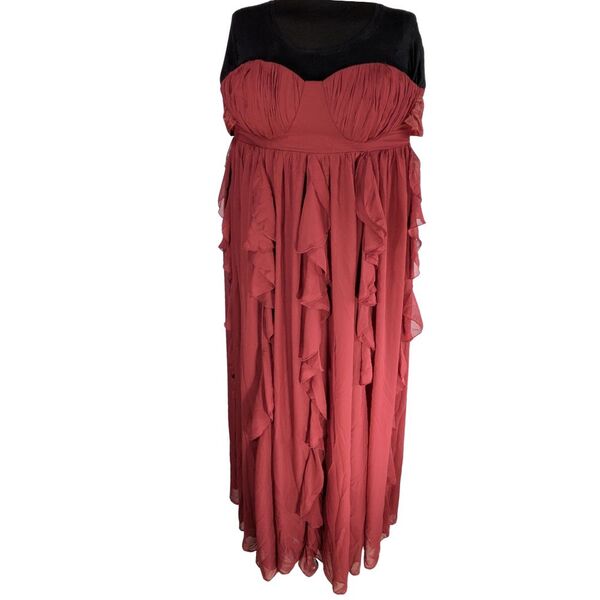 ASOS Luxe Sukienka Wieczorowa z Falbanami Maksy Bordeaux Rozmiar 46 - zdjęcie 4