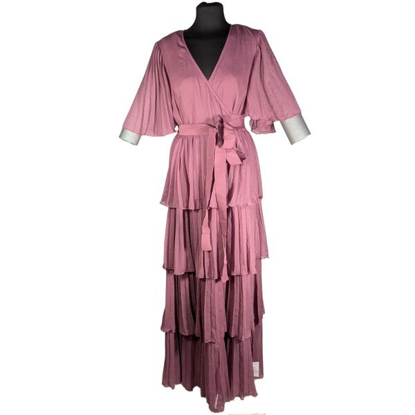 Plisowana Suknia Maxi z Falbanami ASOS Brudny Róż 44