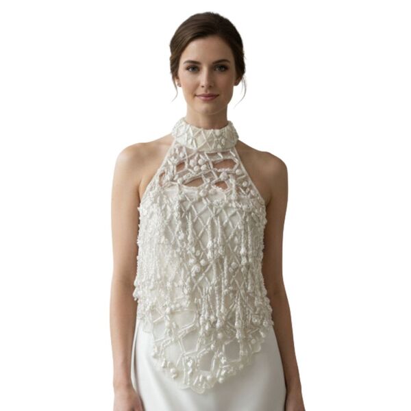 ASOS Premium – Perłowy Top Halter Neck Embellished 40 (L)