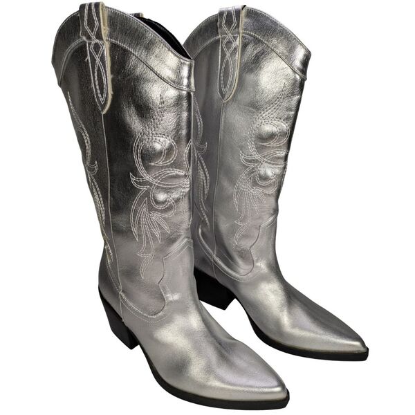 Bershka Metallic Silver Cowboy Boots – Srebrne Kowbojki Damskie 39