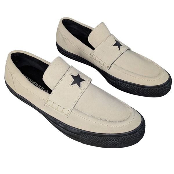 Beżowe Wsuwane Buty Zamszowe CONVERSE Loafers z Gwiazdą 45