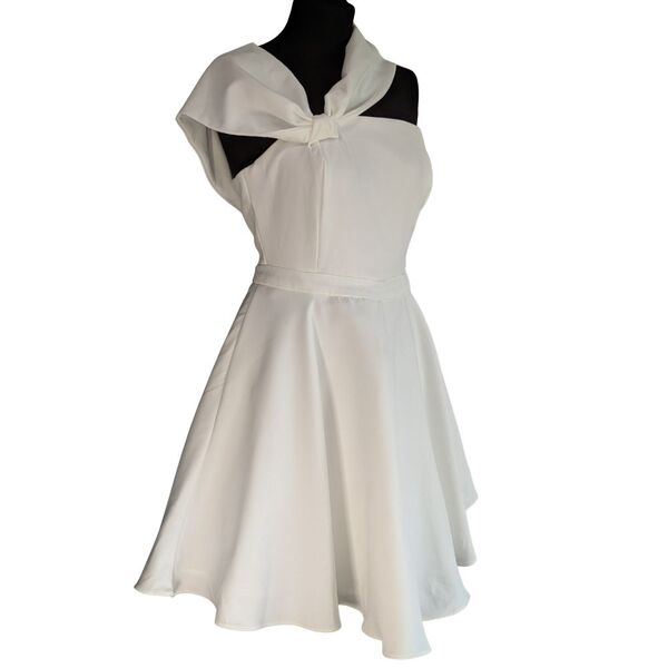 Eli Store Sukienka Midi Elegancka Biała Rozkloszowana z Kokardą Rozmiar M - zdjęcie 2