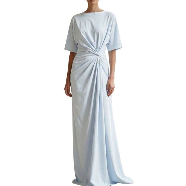 Błękitna Sukienka Maxi ASOS DESIGN z Drapowaniem w Talii 42