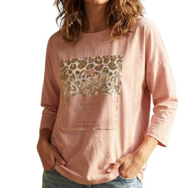 Pudrowa Bluzka Oversize Złoty Print Wild Soul The Wess