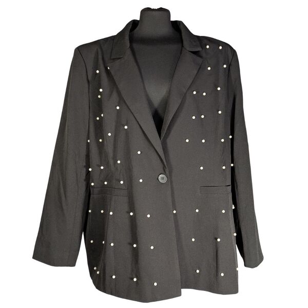 Czarny Żakiet z Perłami Boohoo Plus Size 54 (4XL)