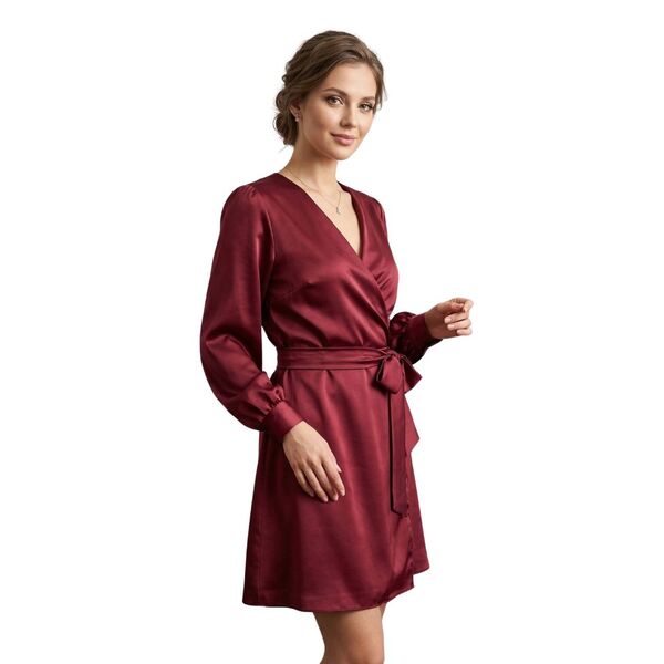 Bordowa Sukienka Kopertowa PAKUTEN L/XL (16) Marszczenia