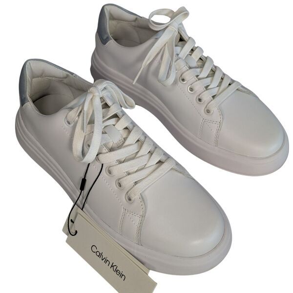 Białe sneakersy damskie CALVIN KLEIN Elevated Cupsole z szarym detalem Rozmiar 39