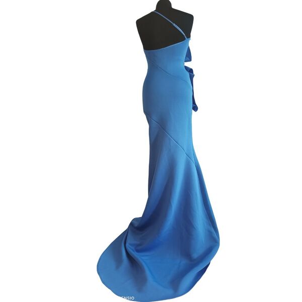 ASOS DESIGN Niebieska Suknia Maxi z Falbanami i Trenem 36 - zdjęcie 4