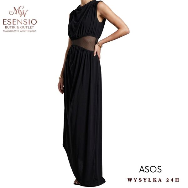 Czarna sukienka maxi ASOS DESIGN z drapowaniem Rozmiar 36