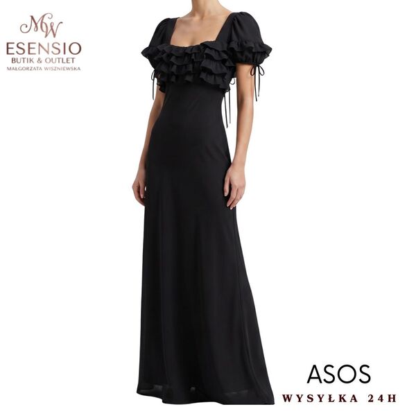 Czarna sukienka maxi ASOS DESIGN z falbankami Rozmiar 34