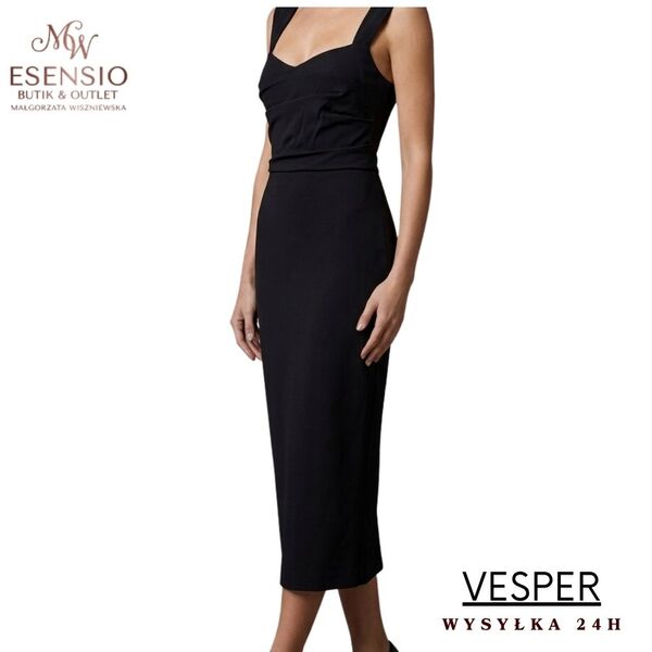 Czarna Sukienka Ołówkowa VESPER Elegancka Midi Rozmiar 38