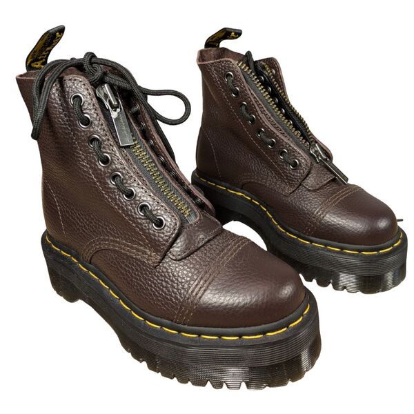Dr. Martens Sinclair – Brązowe Skórzane Botki na Platformie Quad – 36