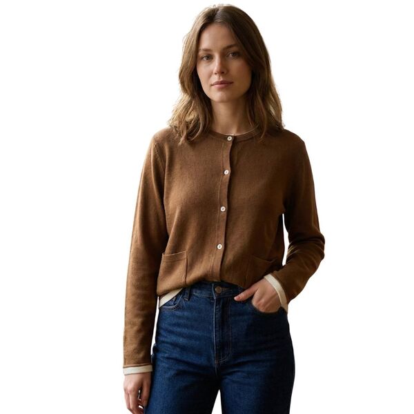 Zara – Elegancki Kardigan Czekoladowy Brąz z Kontrastową Lamówką (L)