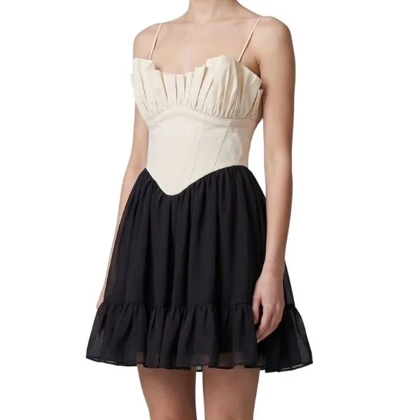 ASOS DESIGN Kremowo-Czarna Sukienka Mini Gorset 34 XS (z metki 38)