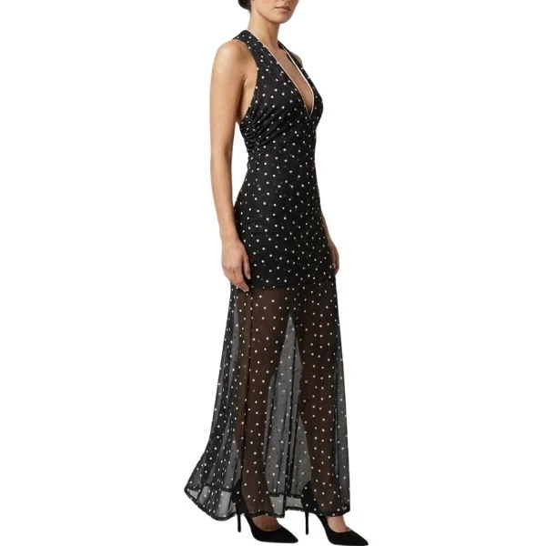 ASOS DESIGN Czarna Sukienka Maxi w Groszki z Odkrytymi Plecami S