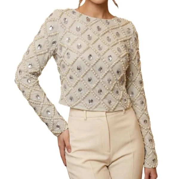 ASOS DESIGN Szałwiowy Top Wieczorowy z Perełkami i Kryształami 36 S (z metki 36)