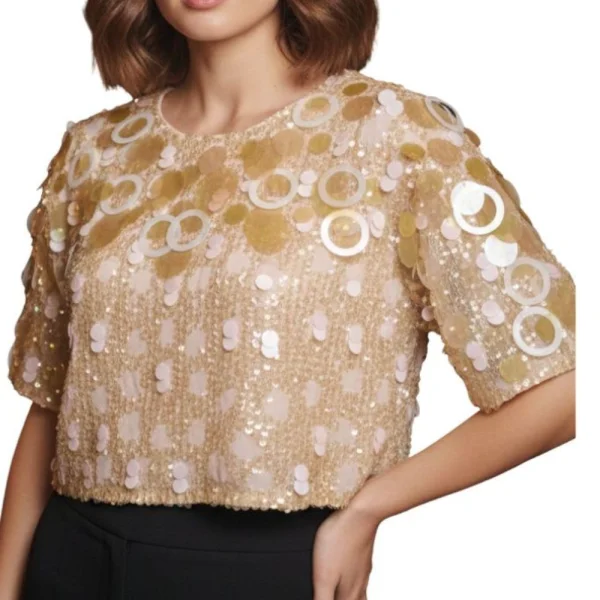 ASOS EDITION Pudroworóżowy Krótki Top Cekinowy z Dyskami Plus Size 44 XXL (z metki 44)