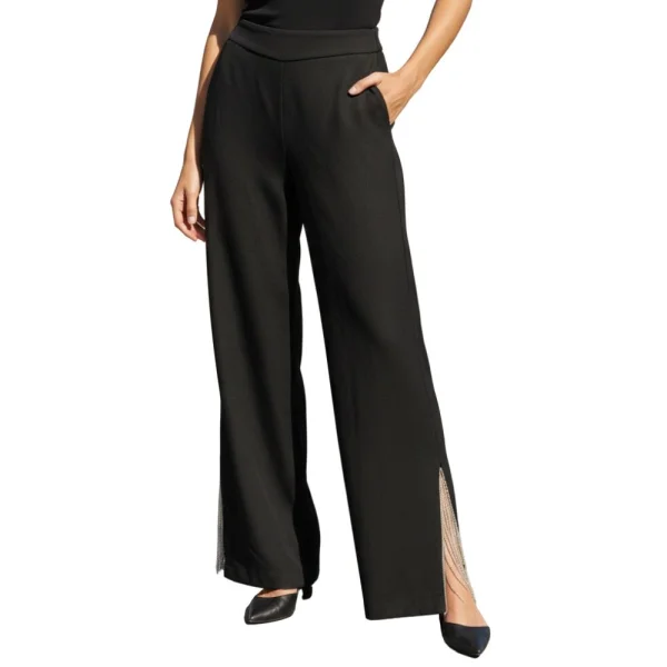 ASOS LUXE Czarne Eleganckie Spodnie Szerokie Nogawki Frędzle z Cyrkonii 44 XXL (z metki EU 44)
