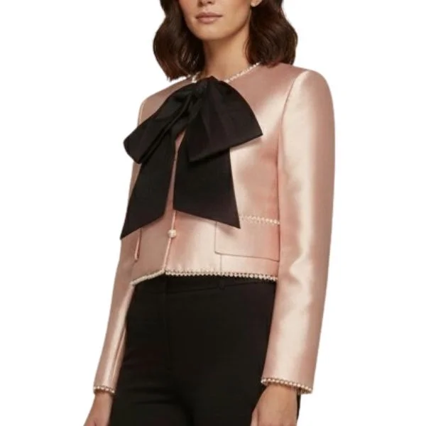 ASOS LUXE Pudroworóżowy Krótki Żakiet z Kokardą i Perłami 36 S (z metki 36)