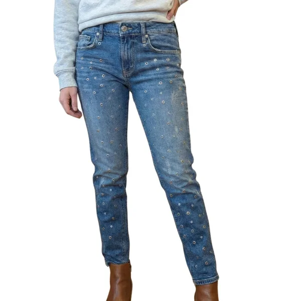 Trendyol Niebieskie Jeansy Slim z Metalowymi Oczkami Alaçatı 34/36 XS/S (z metki 26)