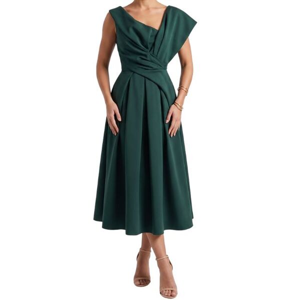 Ciemnozielona Sukienka Rozkloszowana ASOS Design Elegancka Midi Rozmiar 36 - zdjęcie 5