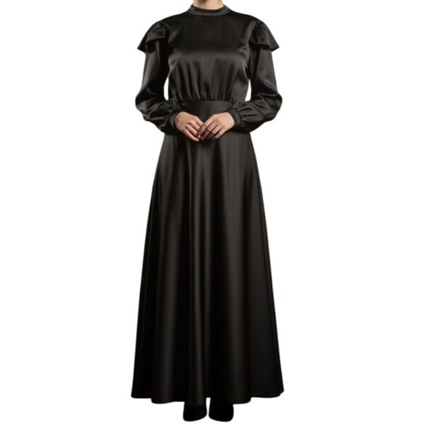 Czarna satynowa suknia wieczorowa maxi FSM FASHION Rozmiar 44