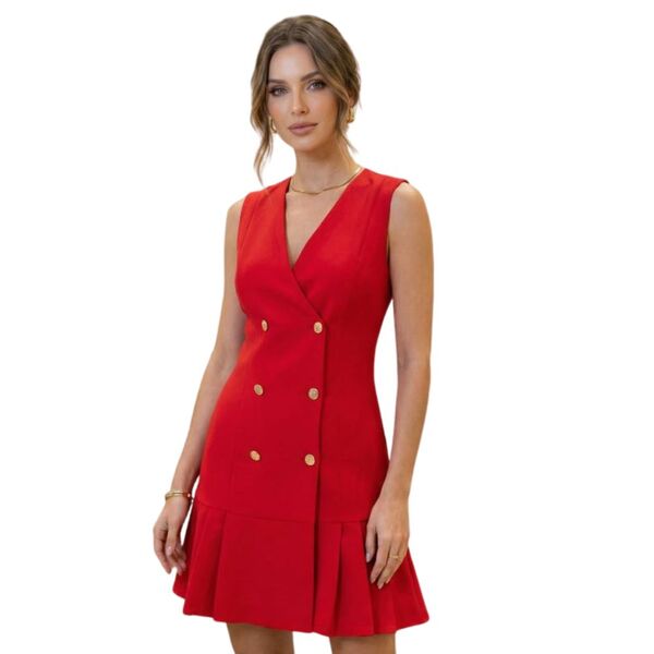 Trendyol – Czerwona Sukienka Żakietowa Gold Buttons R. 36