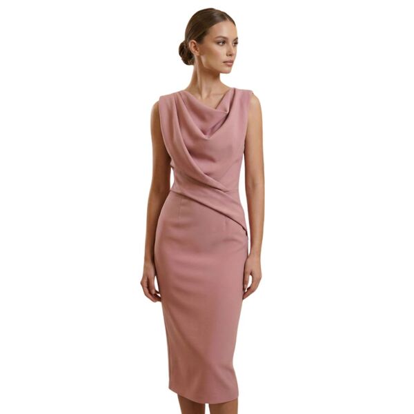 ASOS Design – Różowa Sukienka Midi Drapowany Dekolt R. 40