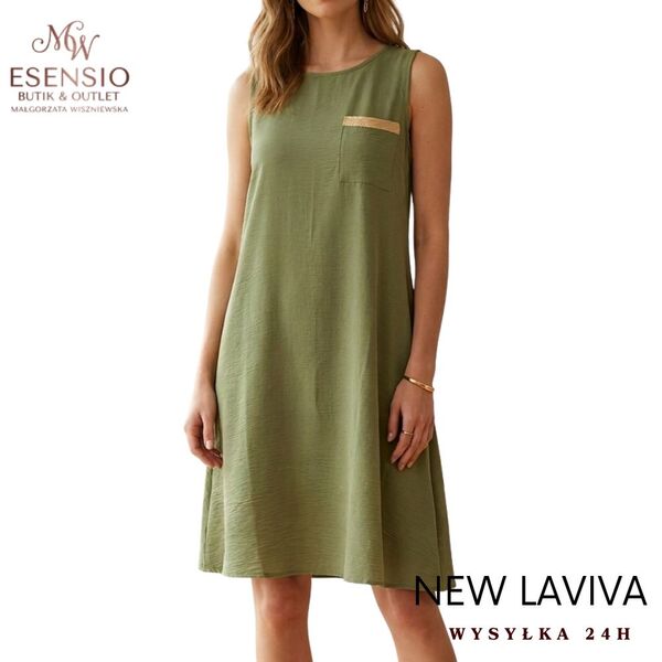 Khaki Sukienka Mini New Laviva Ozdobna Kieszeń Rozmiar 36