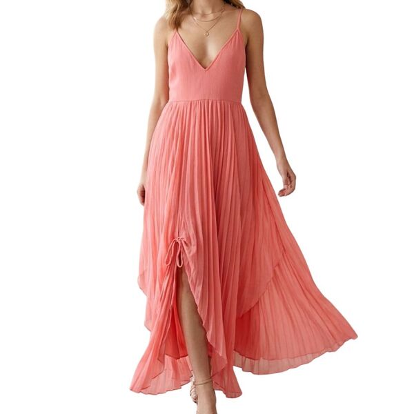 Koralowa Sukienka Maxi ASOS DESIGN Plisowana Rozmiar 42
