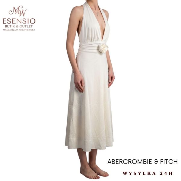 Kremowa Sukienka Koktajlowa Abercrombie & Fitch z Różą Rozmiar L