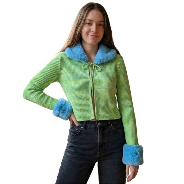 Reclaimed Vintage – Neonowy Kardigan z Futerkiem Y2K 38