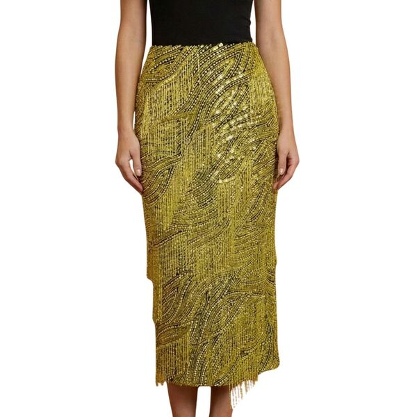 ASOS EDITION Spódnica Midi z Cekinami i Frędzlami Limonkowa 36 (S)