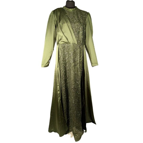 MİHİR İstanbul – Oliwkowa Suknia Wieczorowa z Brokatem 50