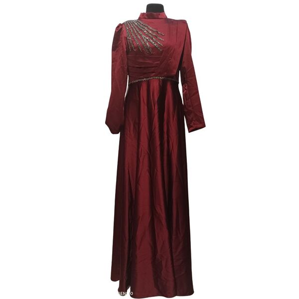 Mihir – Wieczorowa Suknia Maxi Bordo z Kryształami – Rozm. 40