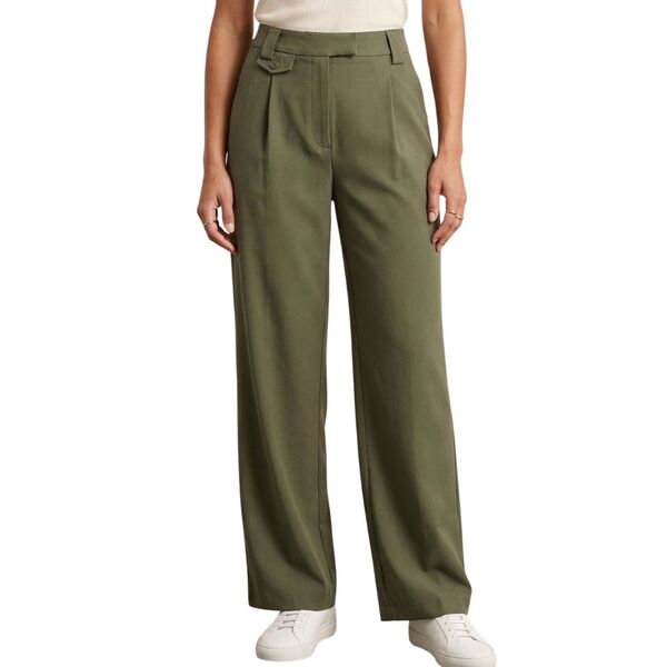 Oliwkowe Spodnie Damskie PIECES PCNIMORA S (36) Z Rozcięciami