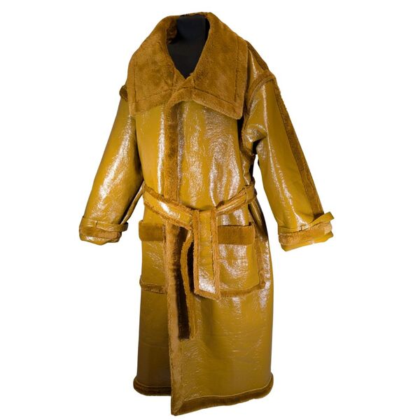 Camelowy Winylowy Płaszcz Midi z Futerkiem Plus Size PLT UK 24 UE52 - zdjęcie 9